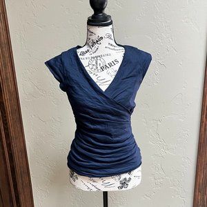 Elegant Navy Wrap Blouse